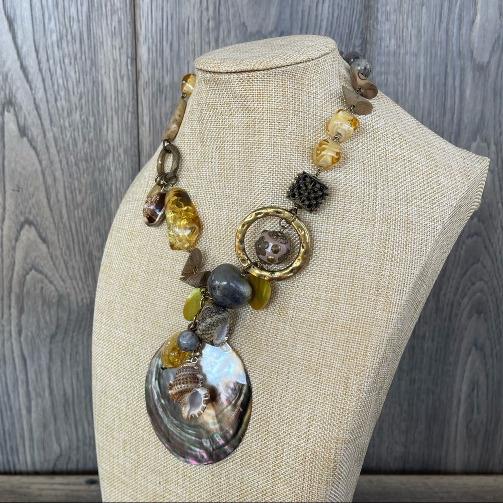 Chico’s Large Shell Pendant Statement Necklace - image 3